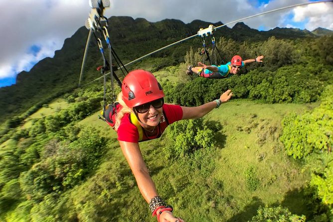 AdrenaLine Zipline Tour with WaterZip by Outfitters Kauai - Racing on the 1,800-foot side-by-side line