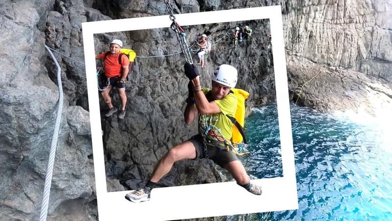 Agaete: Gran Canaria Coasteering. Marine Ferrata and Zipline - Abseiling from the rock to the Atlantic