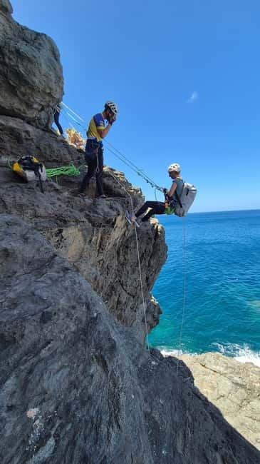 Agaete: Gran Canaria Coasteering. Marine Ferrata and Zipline - The final climb and views back across the route