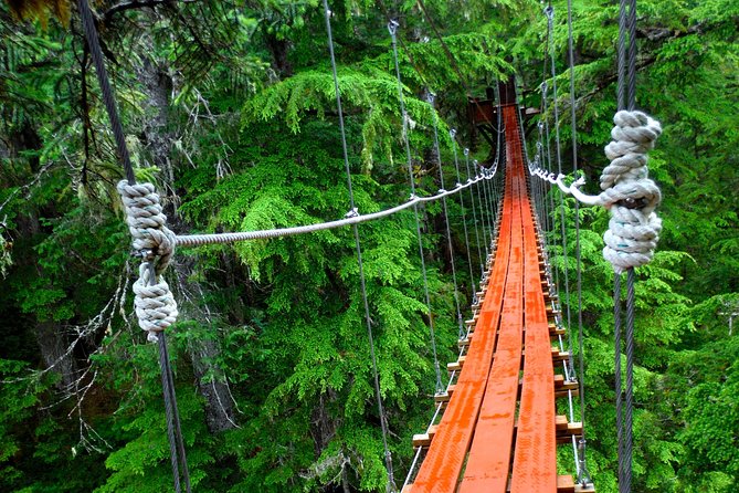 Alpine Zipline Adventure in Juneau, AK - The suspension bridge and axe throwing finale