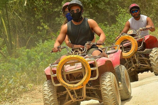 Amazing ATV with Zip Lines and Swim in Cenote with Round Transportation - ATV Riding on Uneven Jungle Terrain