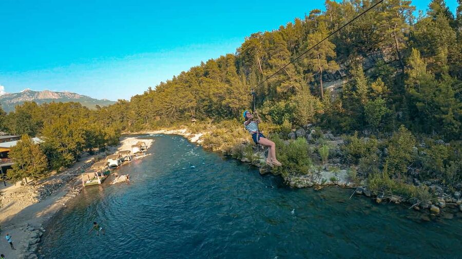 Antalya/Side: Quad, Buggy, Rafting & Zipline Tour with Lunch - Ziplining across the river