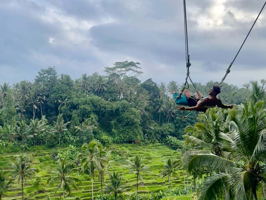 Bali/Ubud: Swing, Zipline & SkyBike Rice Terrace Adventure - The SkyBike over emerald paddies