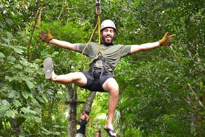 Cancun ATV Jungle Adventure, Ziplines, Cenote and Tequila Tasting - Three short ziplines above the trees