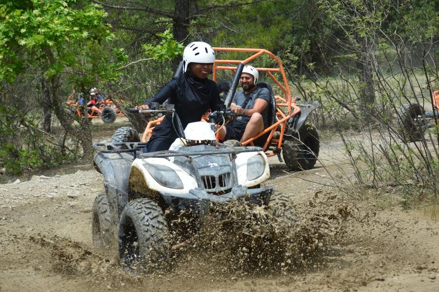 From Belek: Fully Combo Zipline, Quad Safari, Rafting, Lunch - A quick zipline over the pine forest