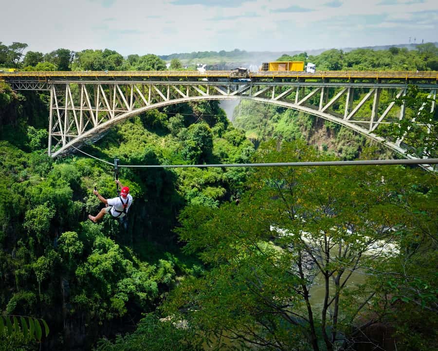From Victoria Falls: Zip Line from the Victoria Falls Bridge - The Launch Platform on the Zambian Side