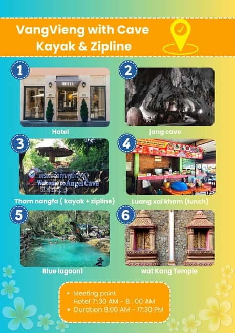 From Vientiane: Vang Vieng Tour with Cave Kayak & Zipline - Wat Kang adds a cultural finish