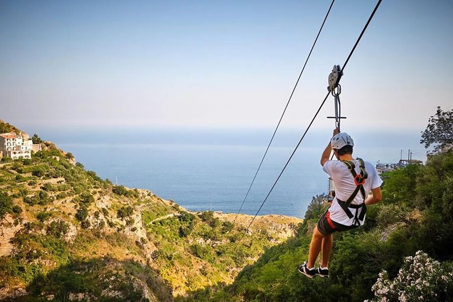 Furore: Flight of the Angel Zipline Experience - The waiting area, bar, and shaded terrace
