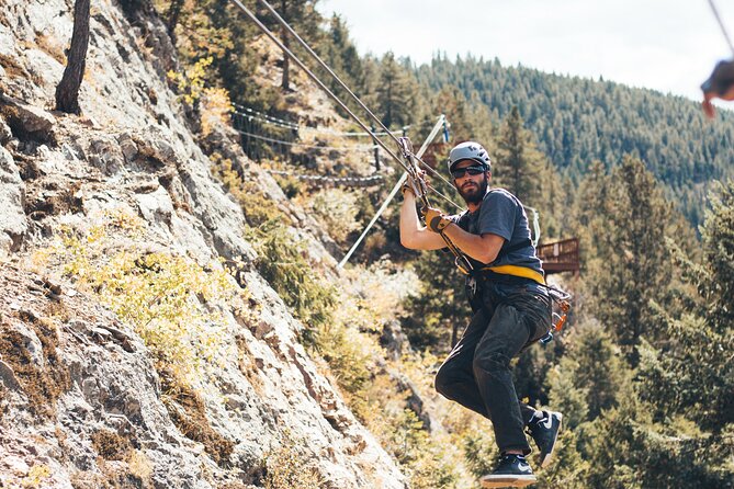 Idaho Springs Cliffside Zipline - Riding the zip truck up the Rocky Mountain course