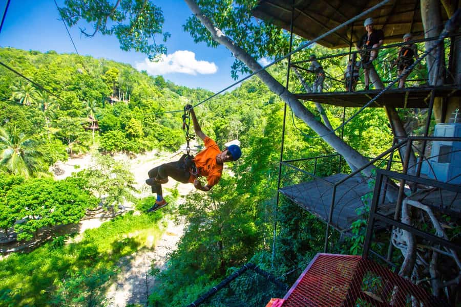Ko Pha Ngan: Sky-High Zipline & Wang Sai Waterfall Views - Fruit, juice, and views at the Sky Table