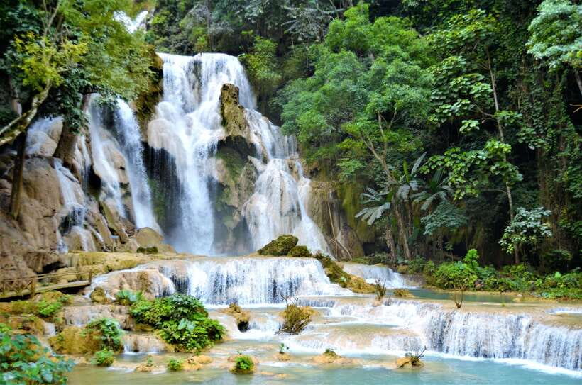 Kuang Si Waterfall, Tree Top Cafe, Ziplining - The 542 steps to The View