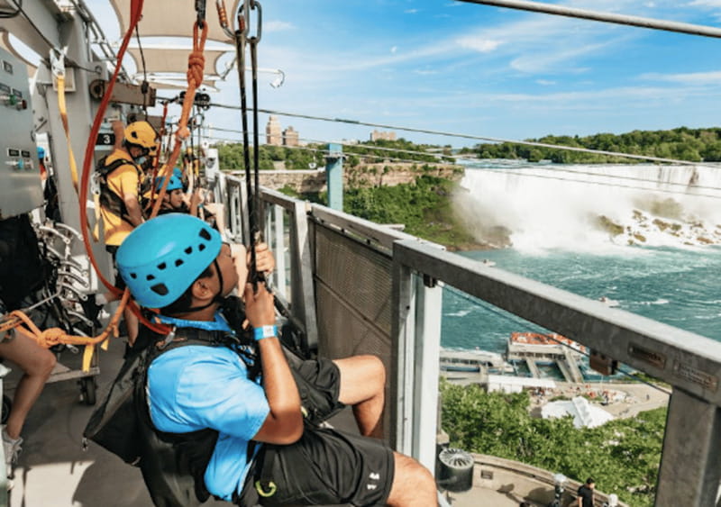 Niagara Falls, Canada: Early Bird Zip Line to The Falls - From Clifton Hill to the launch platform