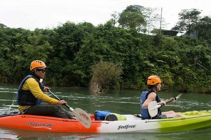 One Day Kayaking, Zipline and Tubing In Cave from Vang Vieng - Kayaking the Nam Song River from Khmu Village