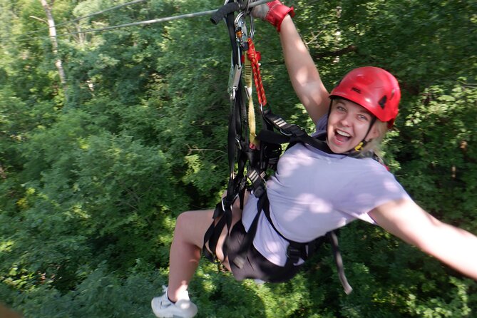 Zipline Adventure in Galena, Illinois - Crossing the 140-foot suspended sky bridge