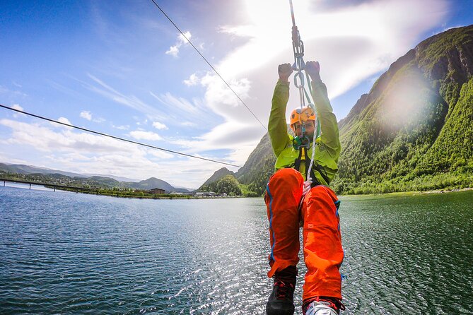 Zipline Experience in Mosjøen - Taking off 70 meters above Mosjøen